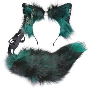 3761 Wolf Ears Tail Set Fox Wolf Headbands Clips Fluffy Cosplay